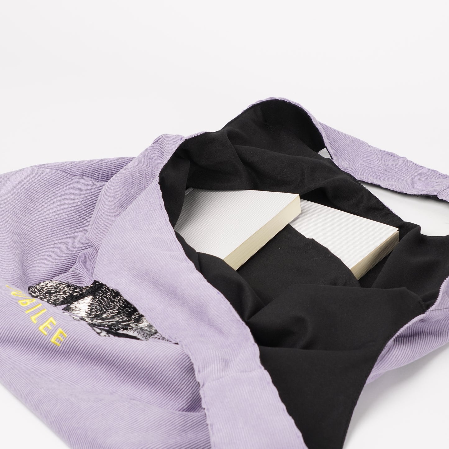 Cat embroidery tote bag corduroy bag H.Lavender