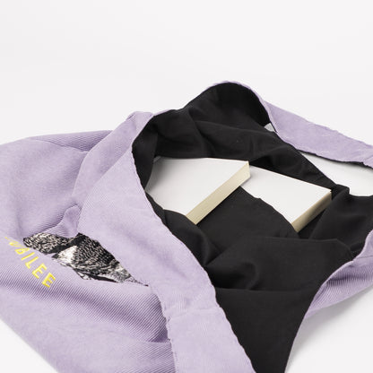 Cat embroidery tote bag corduroy bag H.Lavender