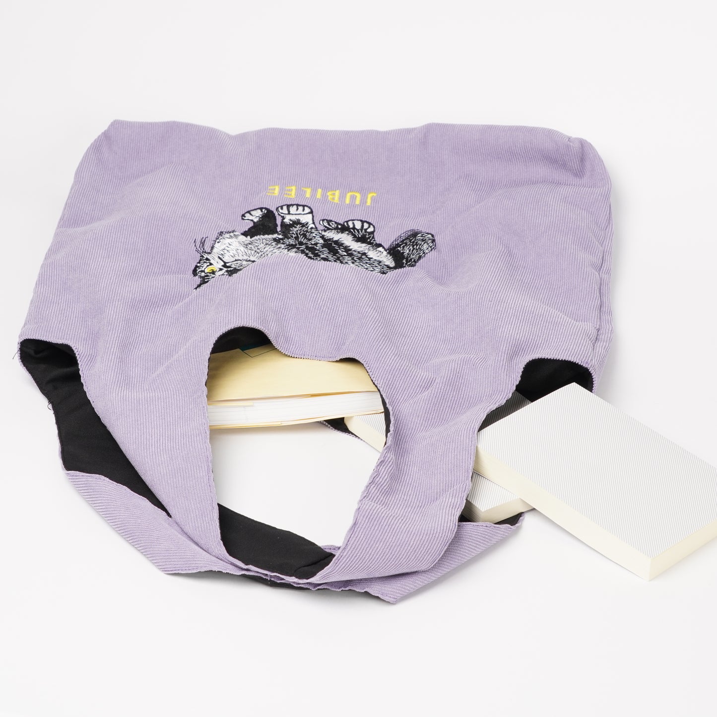 Cat embroidery tote bag corduroy bag H.Lavender