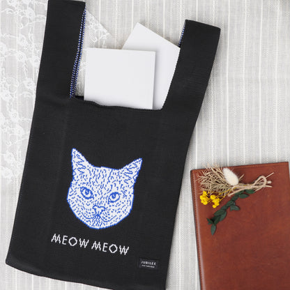Knit bag mini tote bag cat black