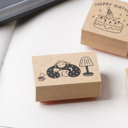 Marl-chan Rubber Stamp - Coffee and Cat