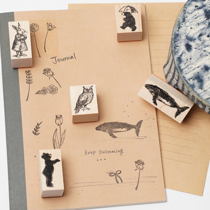 Umbrella Bear Rubber Stamp - Japanese Planner Stamp