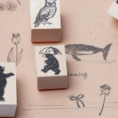 Umbrella Bear Rubber Stamp - Japanese Planner Stamp