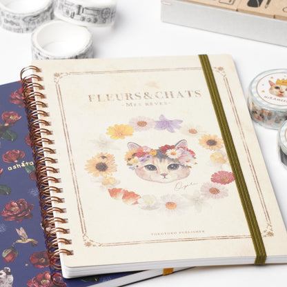 B6 Ring Notebook - fleurs and chats Cats and Flowers