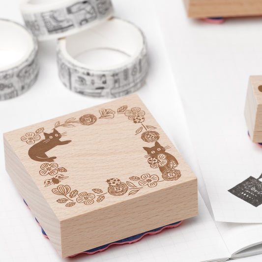 Wood Stamp - Black Cat and Ladybug