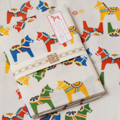 Double Gauze Tenugui Towel - Dala Horse Pattern