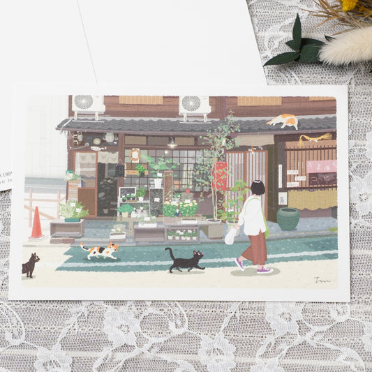 Summer Tabineko Postcard - Japanese Cat Traveling Series Kyoto
