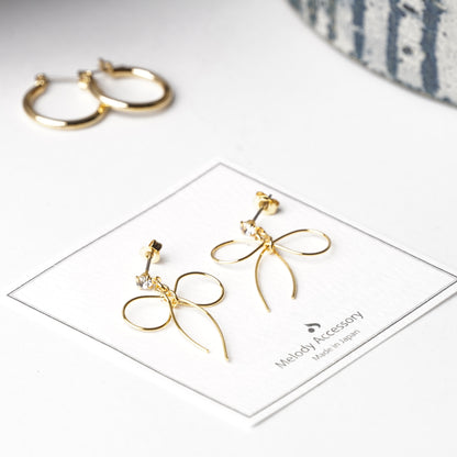 Gold Wire Ribbon Pierced Earrings - Melody Accessory