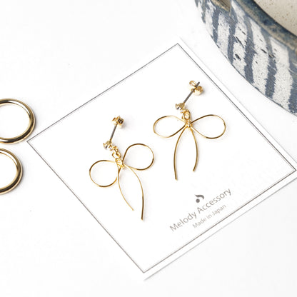 Gold Wire Ribbon Pierced Earrings - Melody Accessory