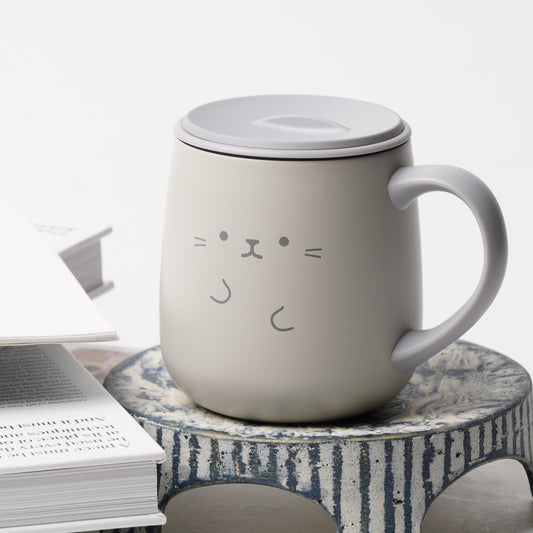Lidded Stainless Steel Insulated Mug with Handle - Cat