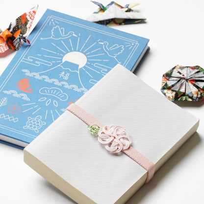 Bookband with Pink Mizuhiki Flower - Traditional Japanese Elegance for Your Temple Stamp Book