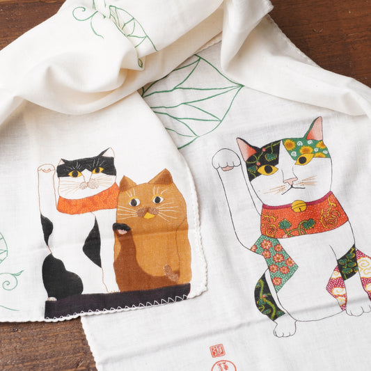 Fukuneko double gauze hand towel Tenugui Ukiyoe