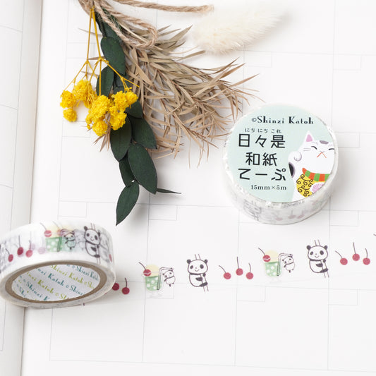 Nichinichi Kore Washi Tape - Panda and Melon Soda by Shinzi Katoh