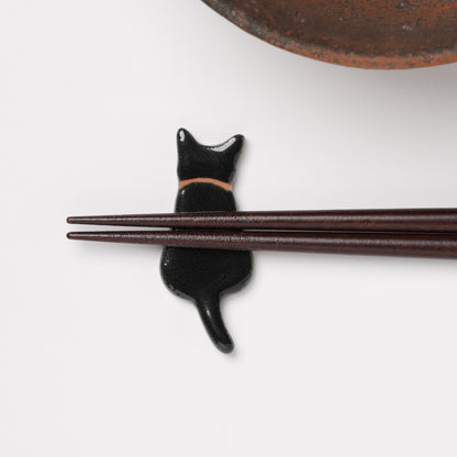 Japanese Cat Chopsticks Gift Set - Pair with Chopstick Rests Black and White