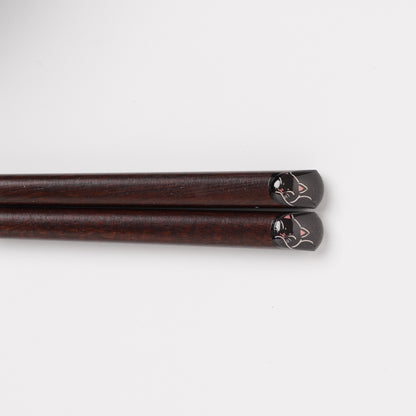 Japanese Cat Chopsticks Gift Set - Pair with Chopstick Rests Black and White