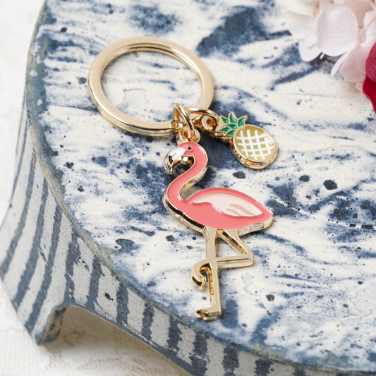 Animal Key Ring with Mini Charm Flamingo