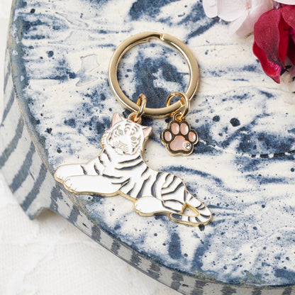 Animal Key Ring with Mini Charm White Tigar