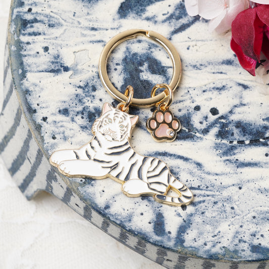 Animal Key Ring with Mini Charm White Tigar