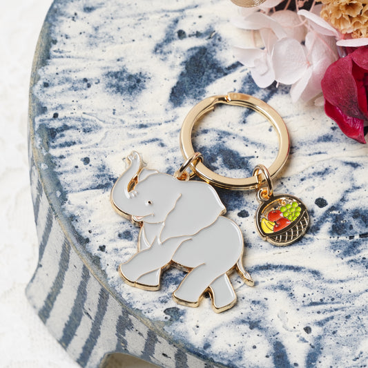 Animal Key Ring with Mini Charm Elephant