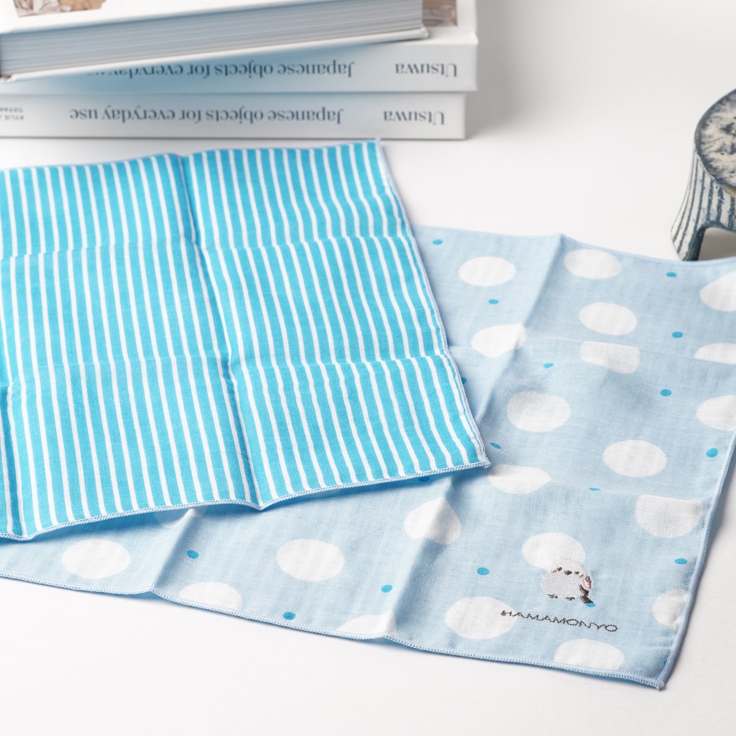 HAMAMONYO Reversible Gauze Handkerchief - Double Polka Dot & Shimaenaga
