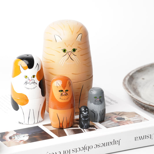 Creer NEIN MARKE Wooden Cat Matryoshka Doll