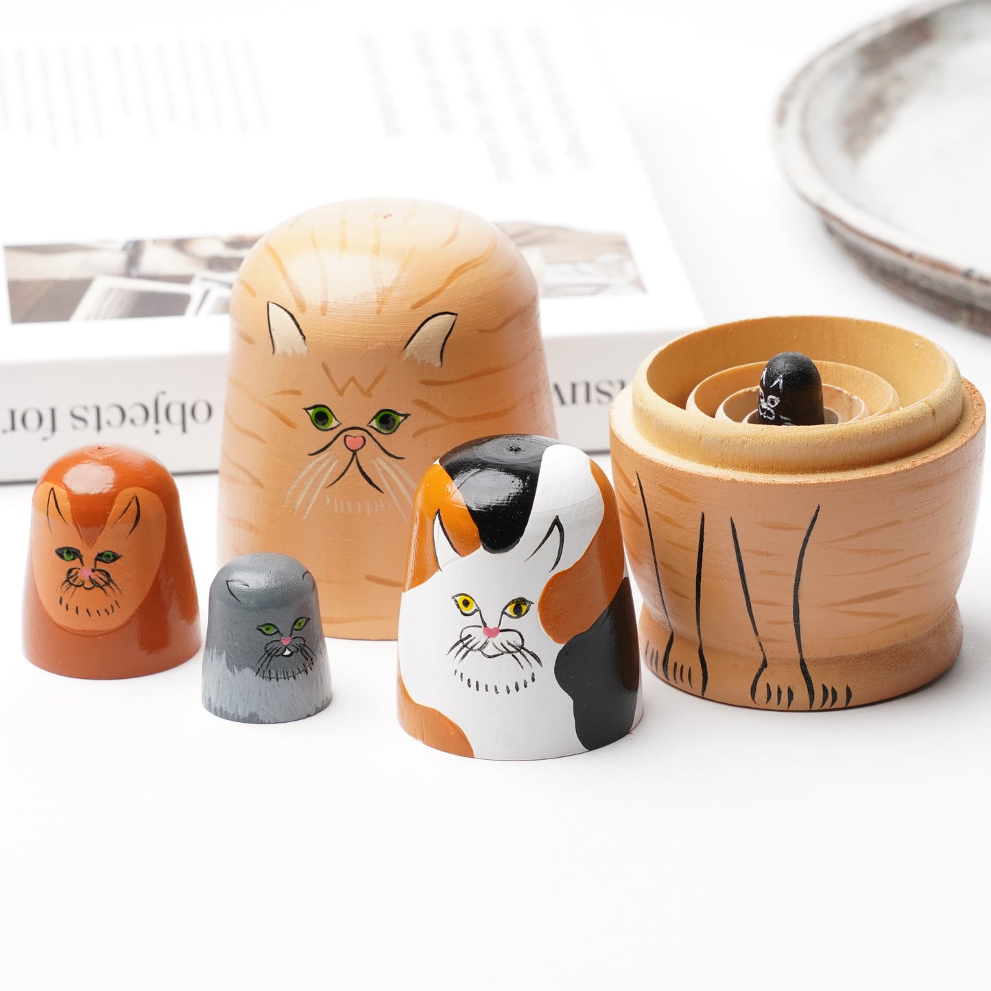 Creer NEIN MARKE Wooden Cat Matryoshka Doll