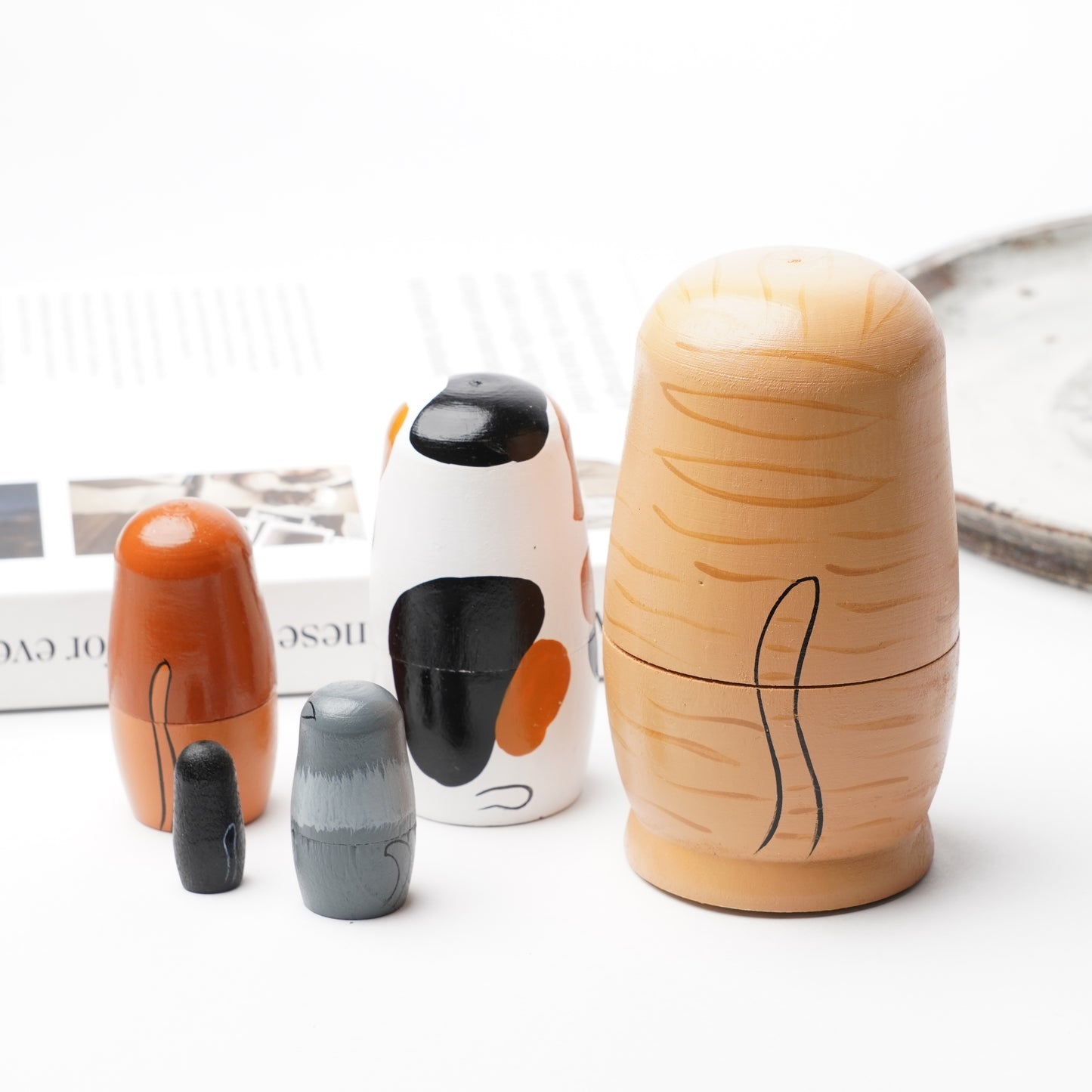Creer NEIN MARKE Wooden Cat Matryoshka Doll