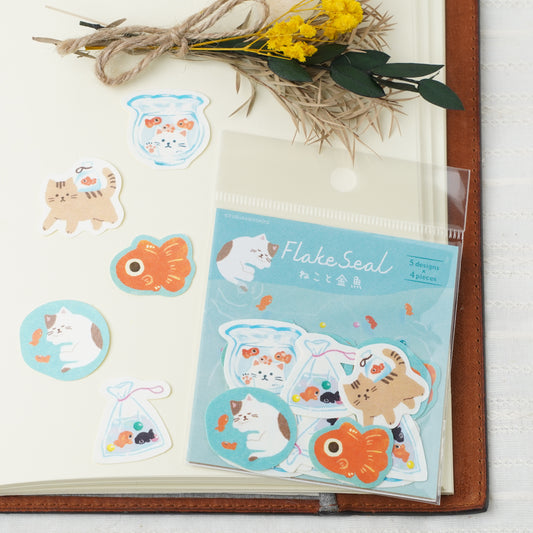 Washi Flake Stickers - Summer Limited Edition Cat and Goldfish