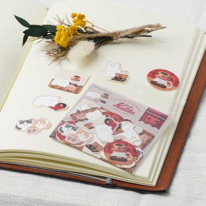 Kalita Collaboration Washi Stickers - Cats and Coffee Themed Stationery Set