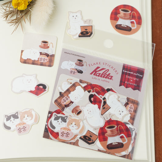 Kalita Collaboration Washi Stickers - Cats and Coffee Themed Stationery Set