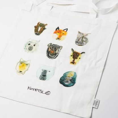 Creer Atelier KOTETSU Cotton Linen Tote Bag - Animal Friends