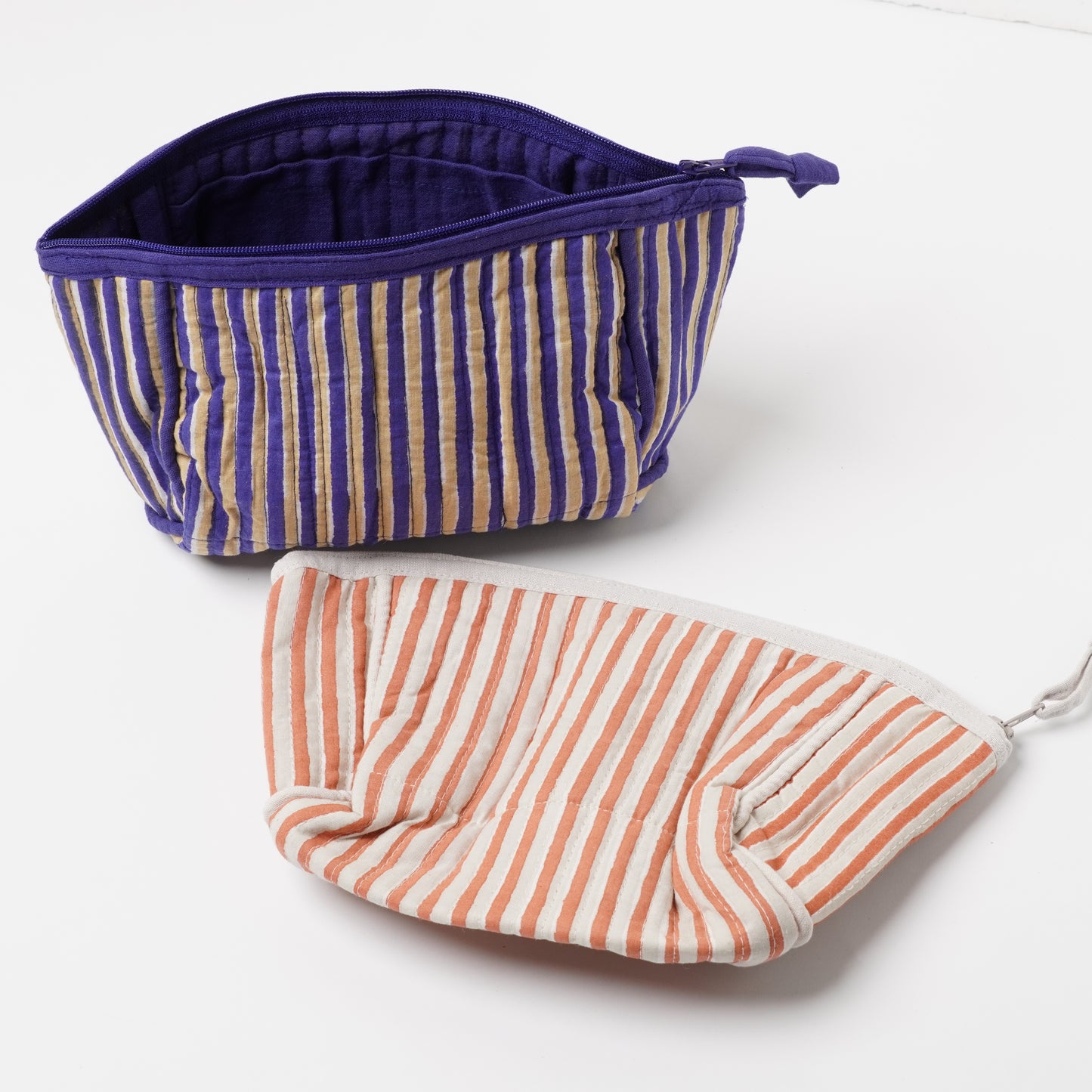 Hand Block Print Stripe Cosmetic Pouch