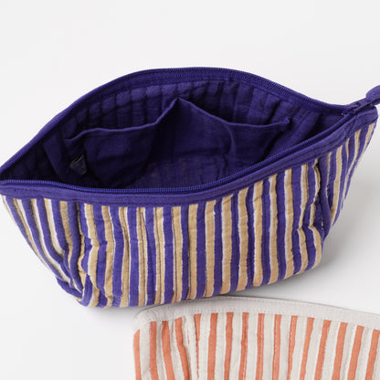 Hand Block Print Stripe Cosmetic Pouch