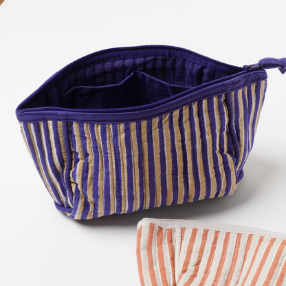 Hand Block Print Stripe Cosmetic Pouch
