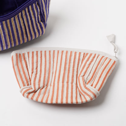 Hand Block Print Stripe Cosmetic Pouch