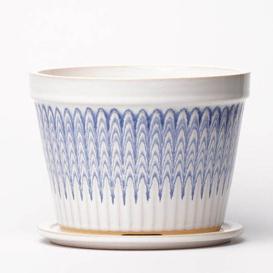 NOTA & Design Peacock Pot Planter with Saucer L White Blue
