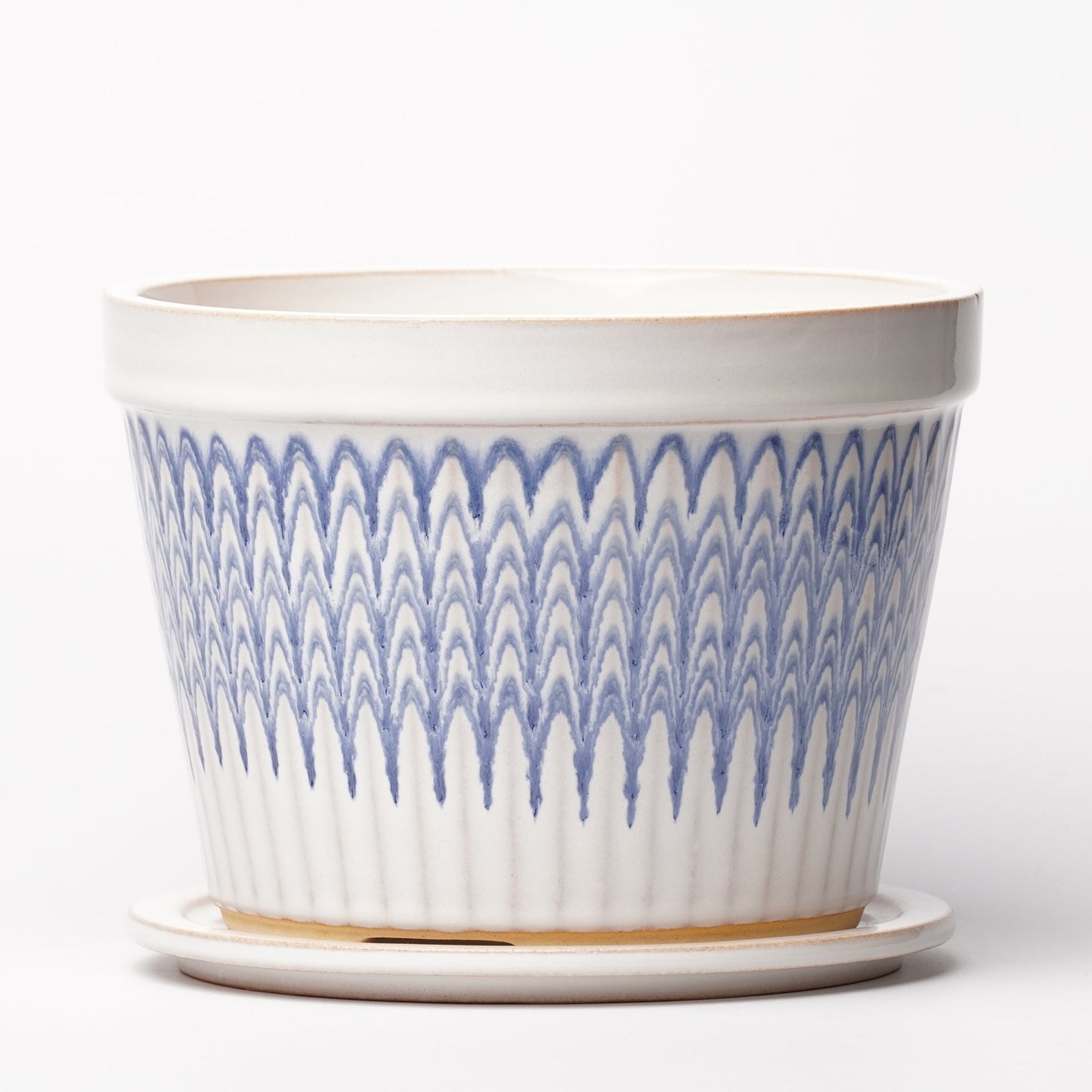 NOTA & Design Peacock Pot Planter with Saucer L White Blue