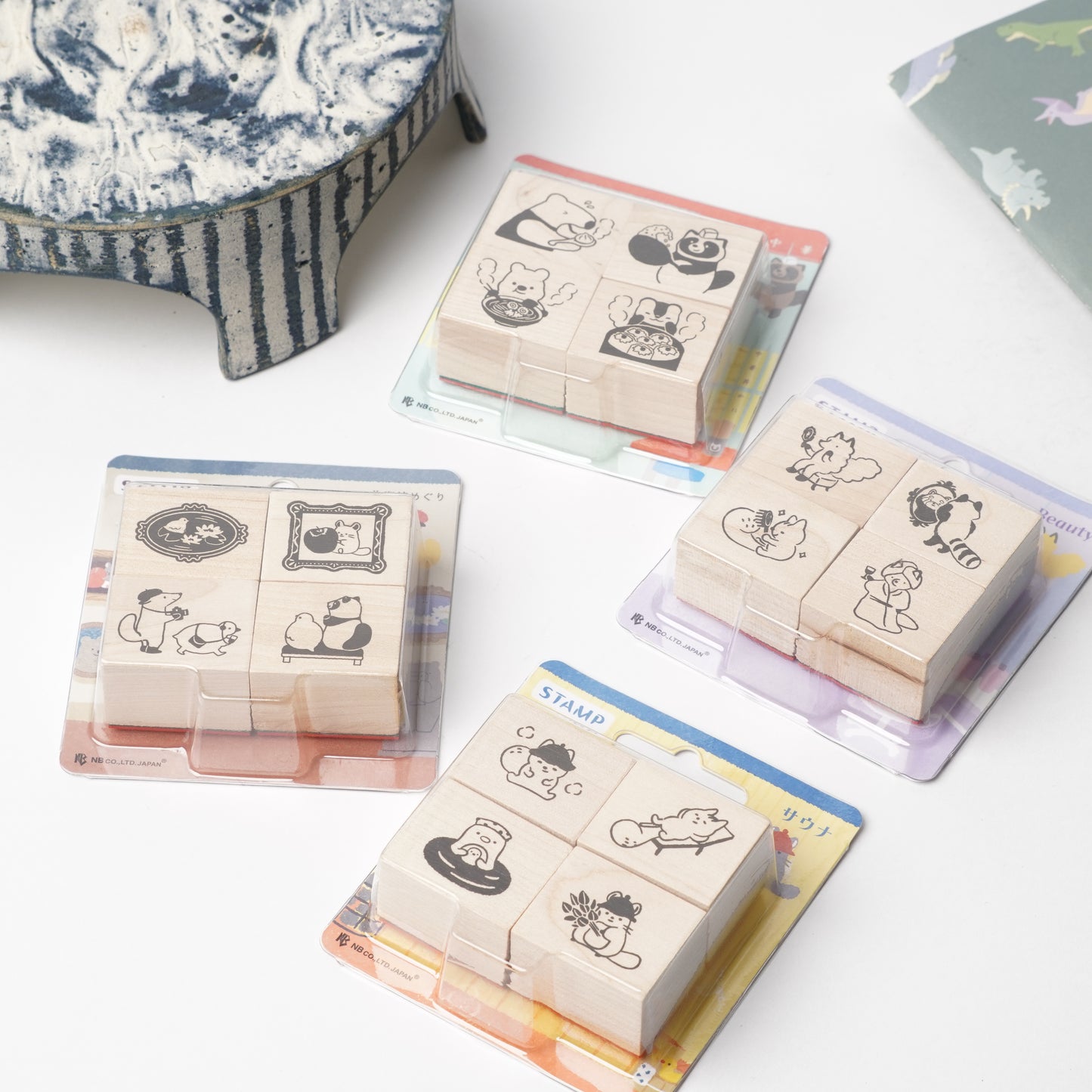 Wooden Stamp Set of 4 - Yamanohacho Neighborhood Animals Museum Visit