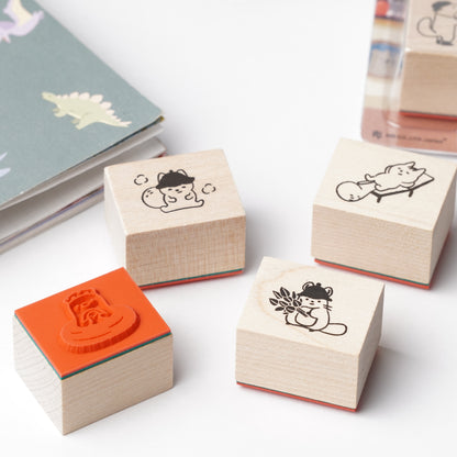 Wooden Stamp Set of 4 - Yamanohacho Neighborhood Animals Sauna