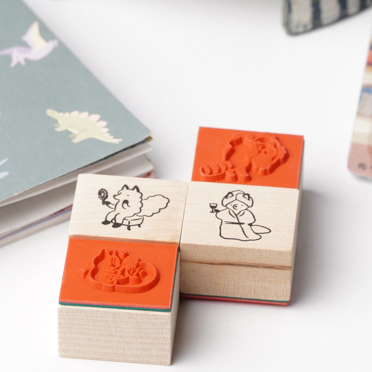 Wooden Stamp Set of 4 - Yamanohacho Neighborhood Animals Beauty Care