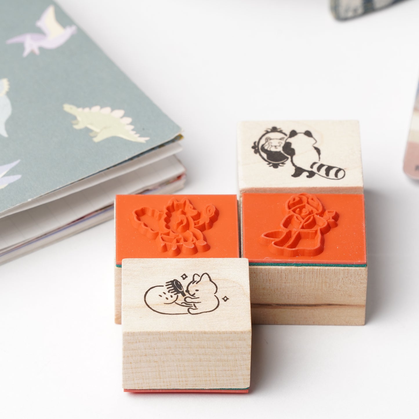 Wooden Stamp Set of 4 - Yamanohacho Neighborhood Animals Beauty Care