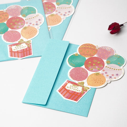Die-Cut Birthday Balloons & Gift Card | Glitter, Foil & Embossed