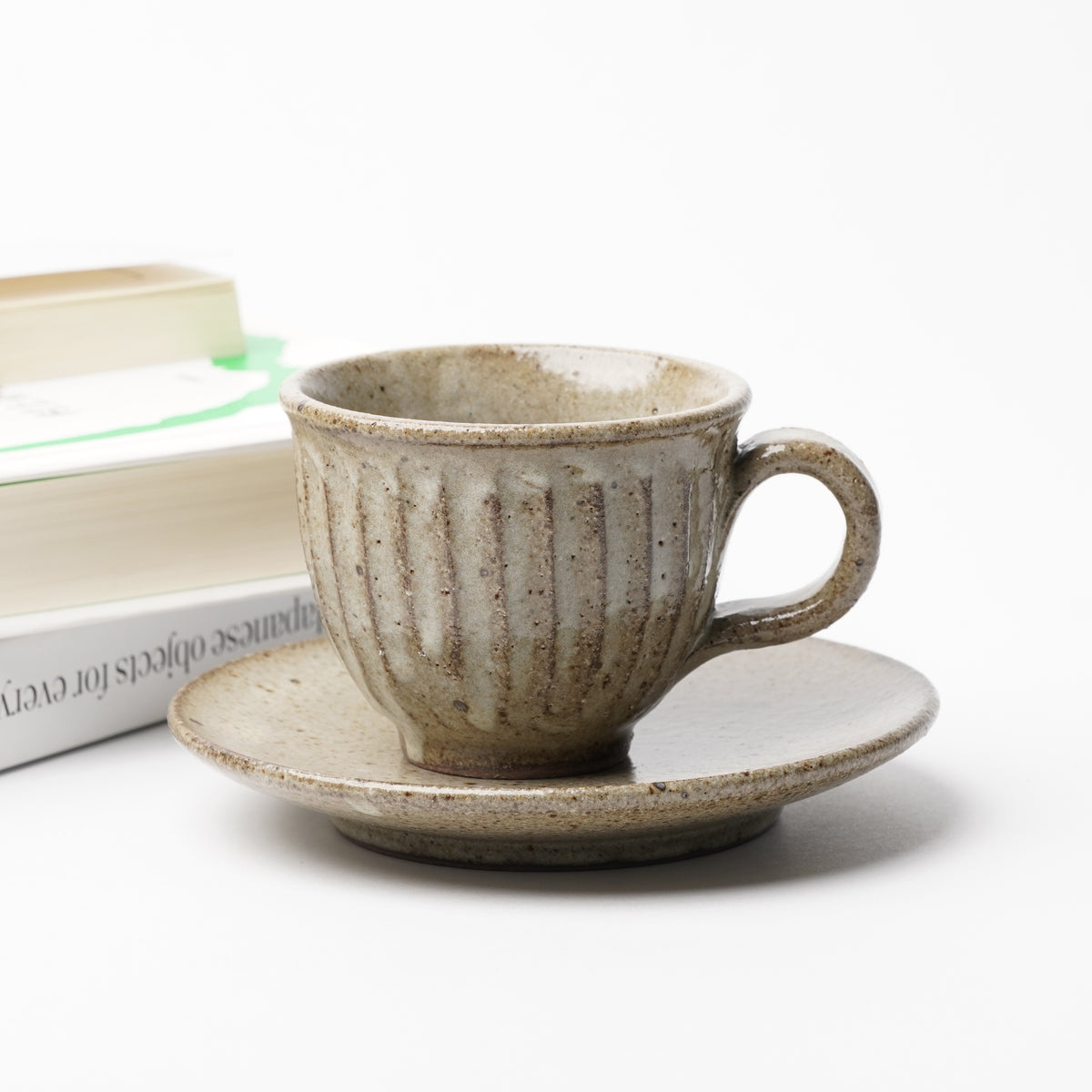 Shigaraki Ware Ash Glaze Coffee Cup & Saucer