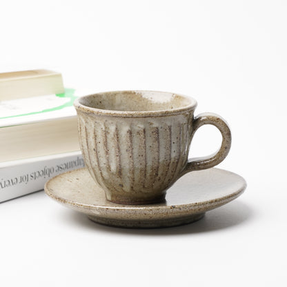 Shigaraki Ware Ash Glaze Coffee Cup & Saucer