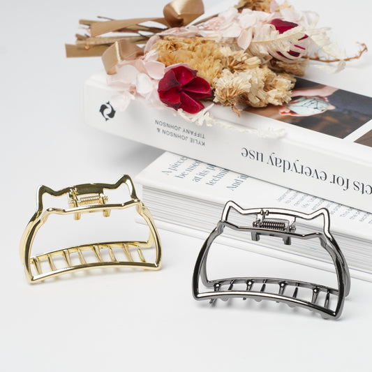 Cat Motif Metal Hair Clip – Gold and Silver