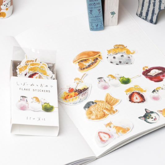 Shiba Inu & Treats Flake Stickers in Matchbox