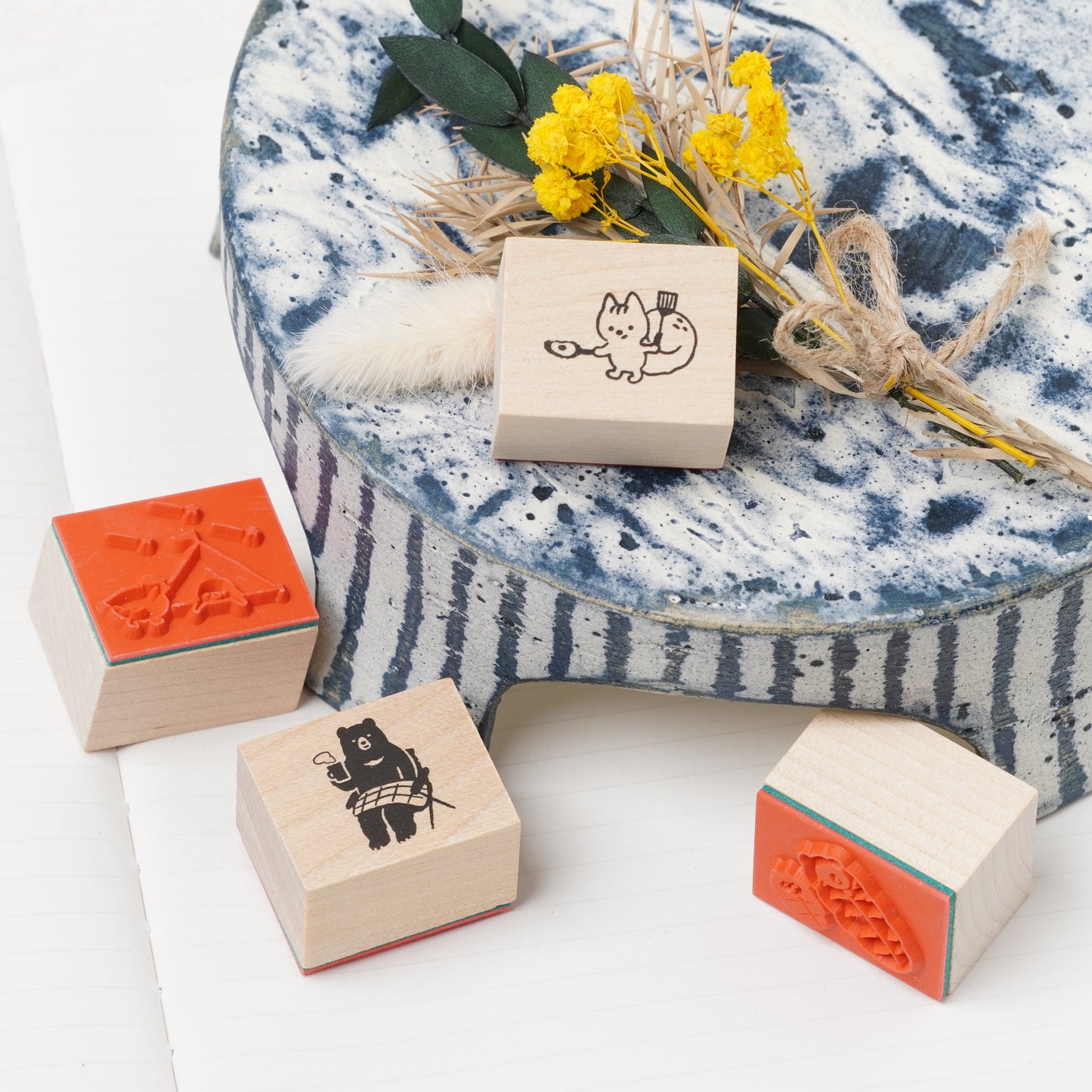 Wooden Stamp Set of 4 - Yamanohacho Neighborhood Animals Camp