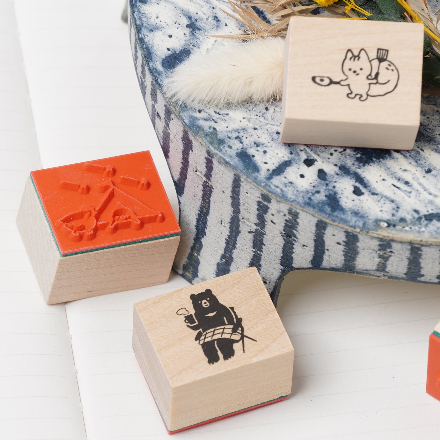 Wooden Stamp Set of 4 - Yamanohacho Neighborhood Animals Camp