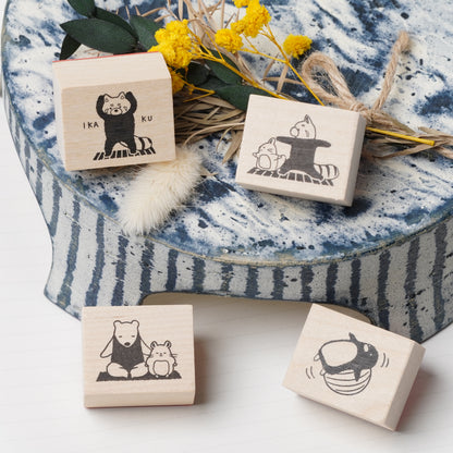 Wooden Stamp Set of 4 - Yamanohacho Neighborhood Animals Stroll