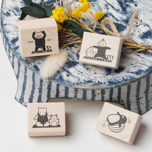 Wooden Stamp Set of 4 - Yamanohacho Neighborhood Animals Stroll